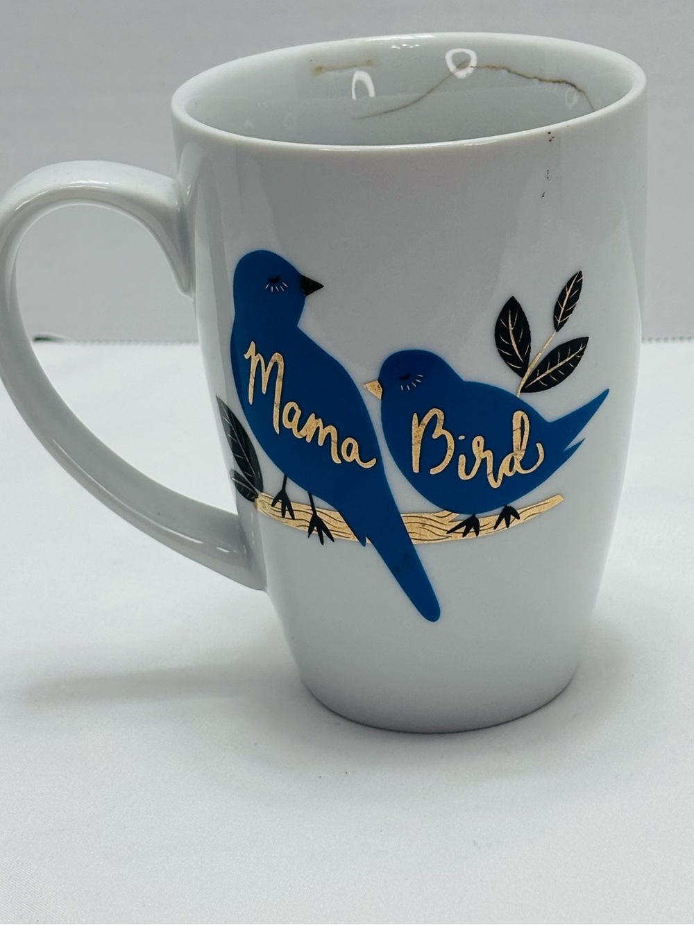 Mama Bird Blue Ceramic Mug - Bird Design